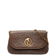 グッチ チェーン ショルダーバッグ 251820 ブラウン オーストリッチ レディース GUCCI 【中古】
