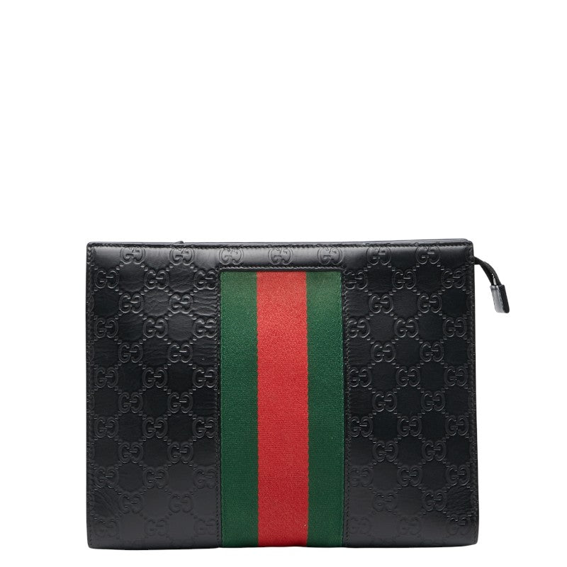 グッチ シェリーライン グッチシマ クラッチバッグ セカンドバッグ 475316 ブラック マルチカラー レザー キャンバス メンズ GUCCI 【中古】