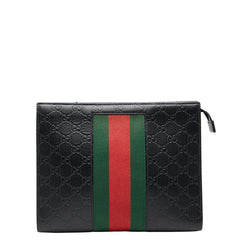 グッチ シェリーライン グッチシマ クラッチバッグ セカンドバッグ 475316 ブラック マルチカラー レザー キャンバス メンズ GUCCI 【中古】