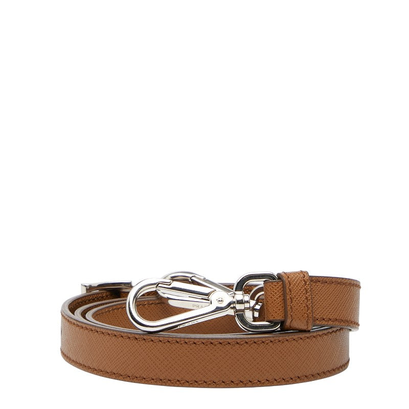 プラダ ショルダーストラップ ブラウン シルバー レザー レディース PRADA 【中古】