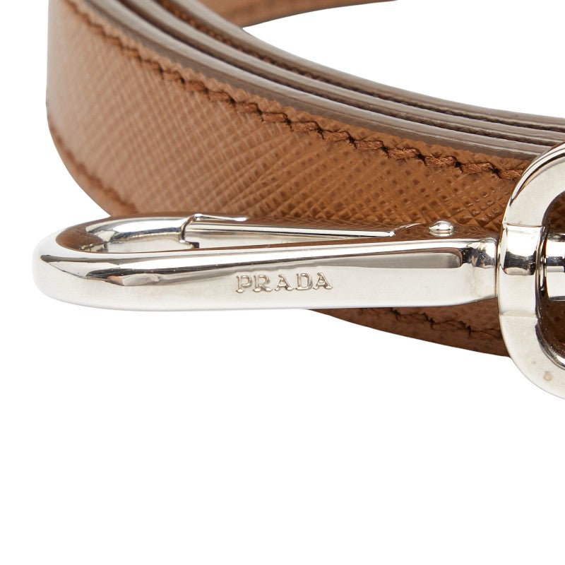 プラダ ショルダーストラップ ブラウン シルバー レザー レディース PRADA 【中古】