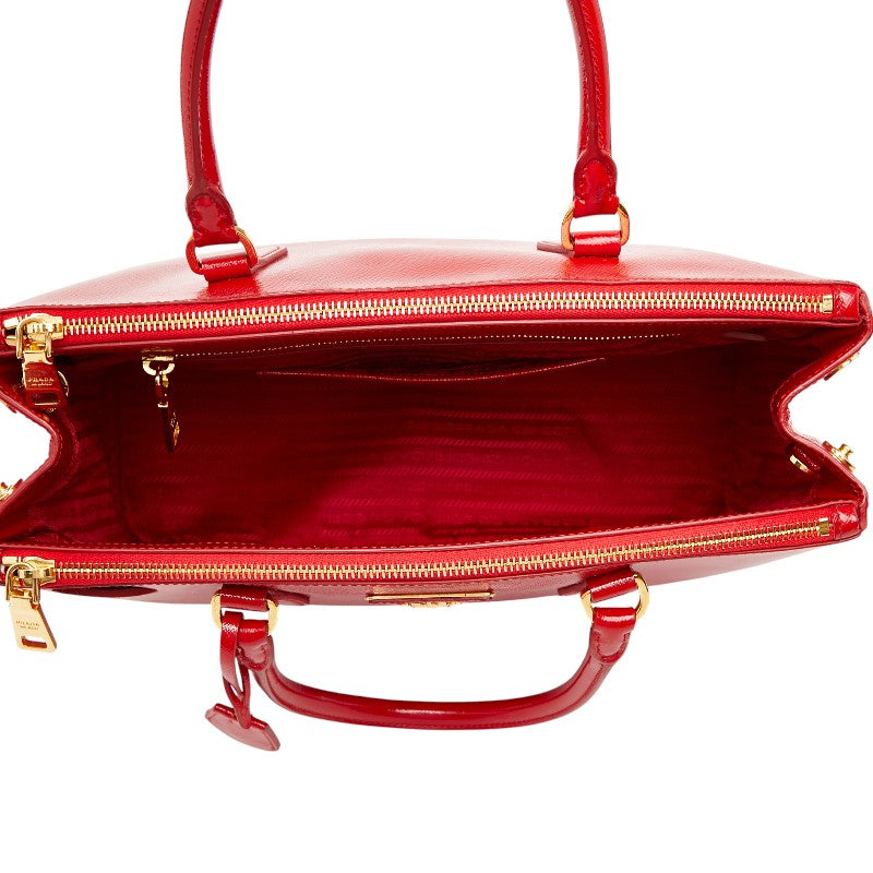 プラダ 三角ロゴプレート ガレリア ハンドバッグ ショルダーバッグ 2WAY BN2274 レッド サフィアーノレザー レディース PRADA 【中古】