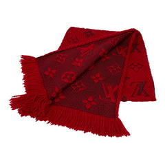 ルイ ヴィトン モノグラム エシャルプ ロゴマニア マフラー M72432 レッド ウール シルク レディース LOUIS VUITTON 【中古】