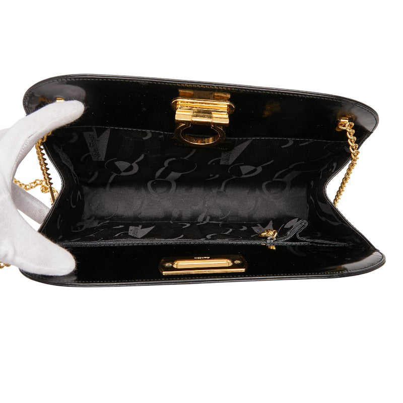 サルヴァトーレフェラガモ ガンチーニ チェーン ショルダーバッグ ブラック エナメル レザー レディース Salvatore Ferragamo 【中古】