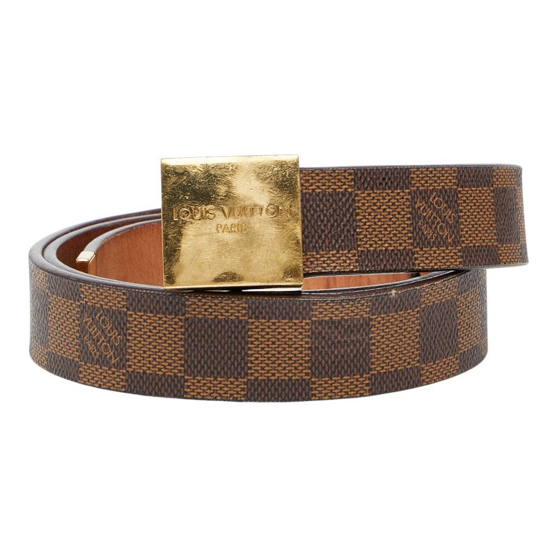 ルイ ヴィトン ダミエ サンチュール キャレ ベルト M6802 ブラウン ゴールド PVC メッキ メンズ LOUIS VUITTON 【中古】