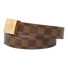 ルイ ヴィトン ダミエ サンチュール キャレ ベルト M6802 ブラウン ゴールド PVC メッキ メンズ LOUIS VUITTON 【中古】