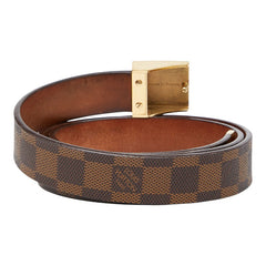 ルイ ヴィトン ダミエ サンチュール キャレ ベルト M6802 ブラウン ゴールド PVC メッキ メンズ LOUIS VUITTON 【中古】