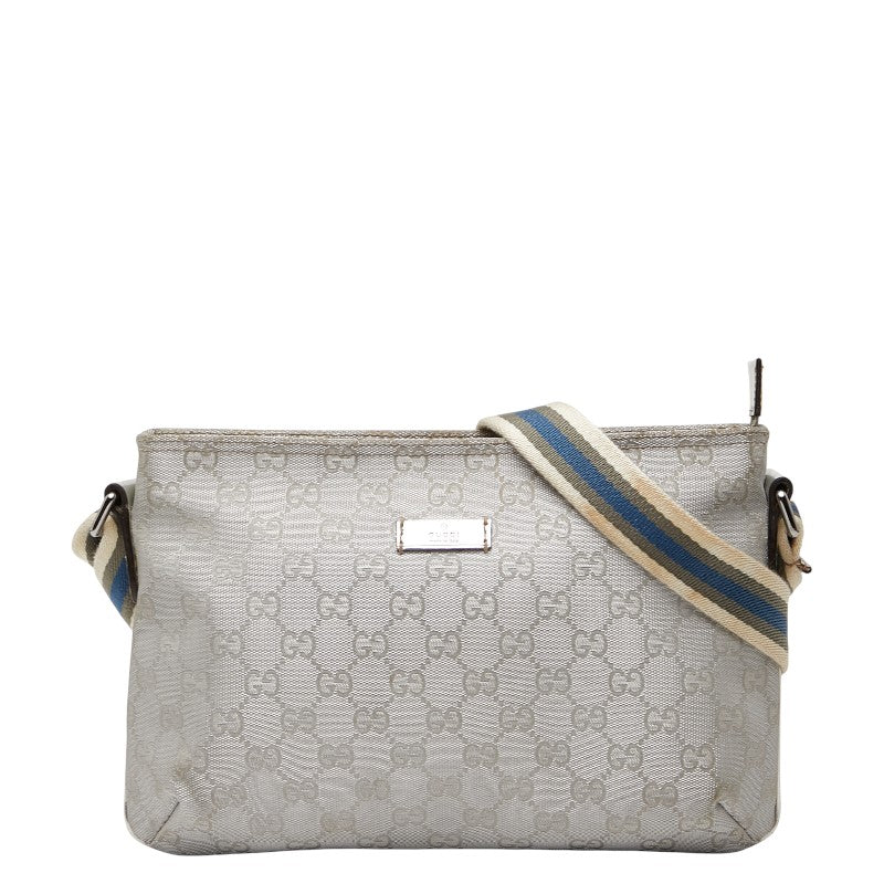 グッチ GGキャンバス シェリーライン 斜め掛け ショルダーバッグ 189749 シルバー キャンバス レザー レディース GUCCI 【中古】