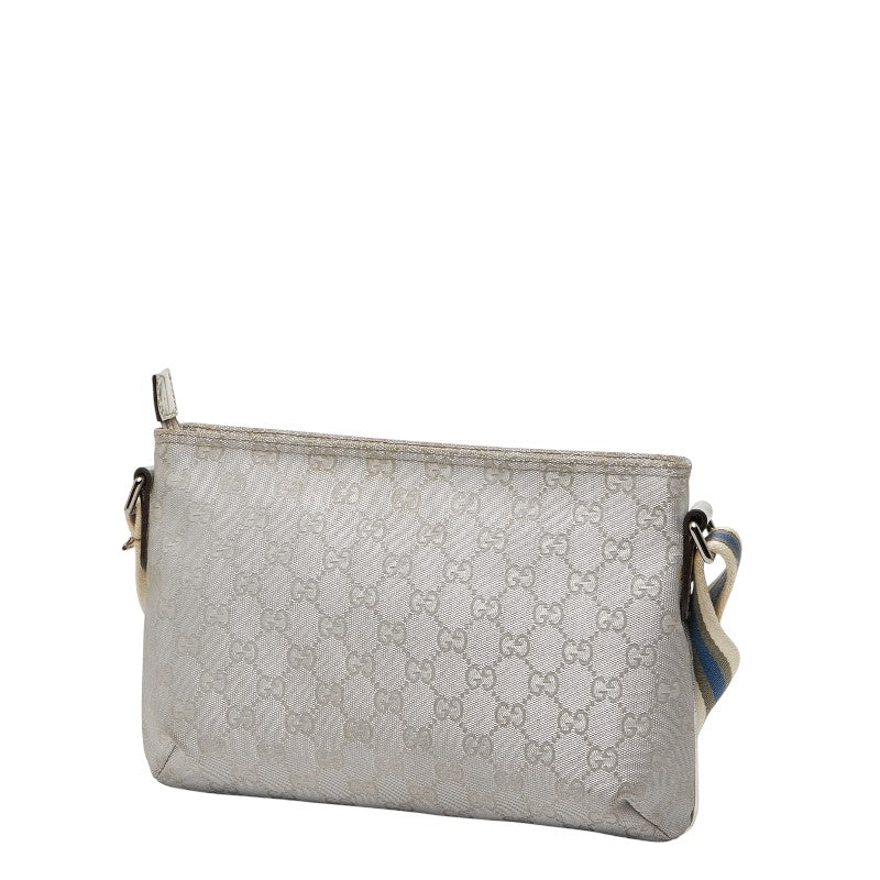 グッチ GGキャンバス シェリーライン 斜め掛け ショルダーバッグ 189749 シルバー キャンバス レザー レディース GUCCI 【中古】
