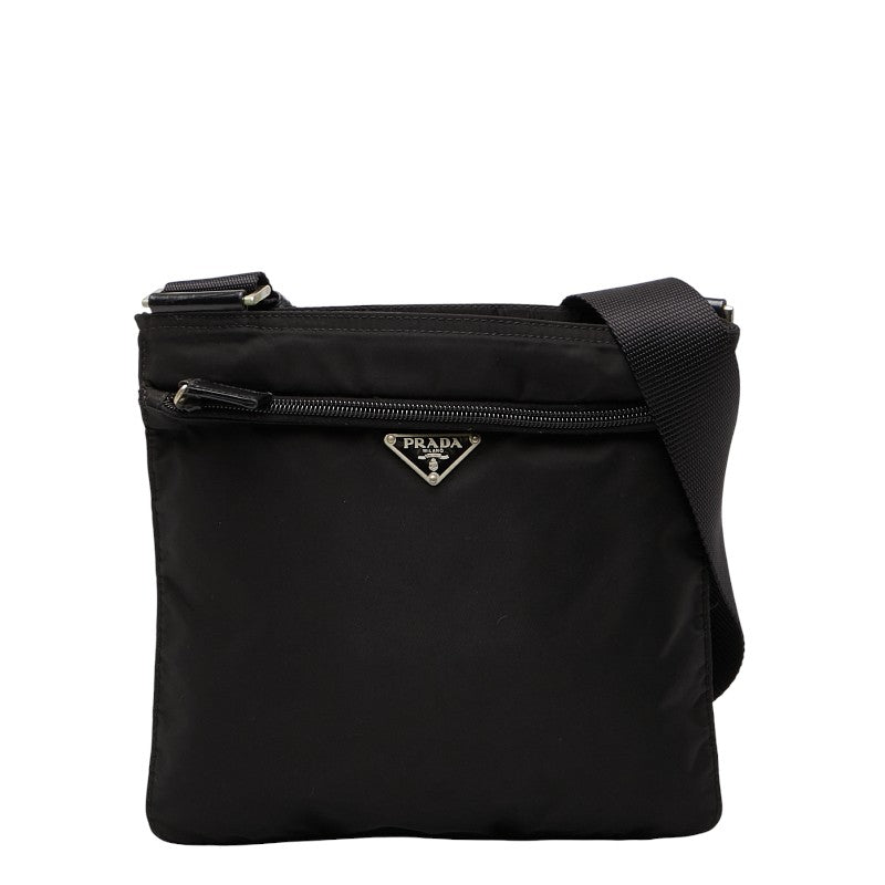 プラダ 三角ロゴプレート ショルダーバッグ ブラック ナイロン レディース PRADA 【中古】
