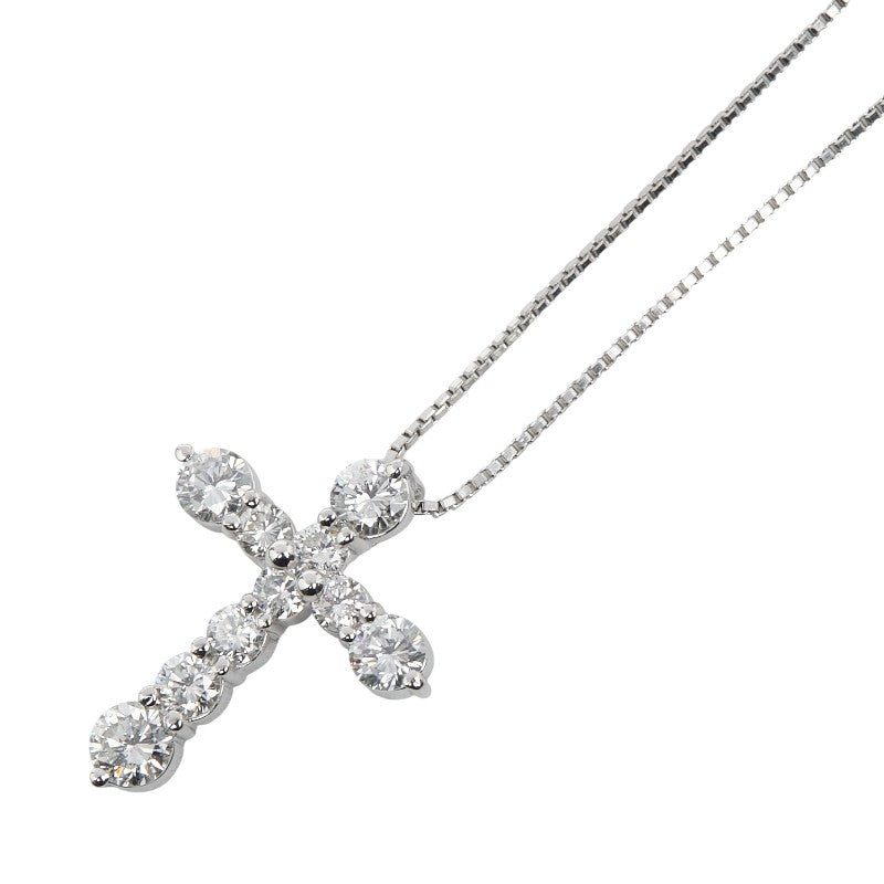 Pt900 プラチナ Pt850 プラチナ ダイヤ1.01ct クロス 十字架 モチーフ ベネチアンチェーン ネックレス レディース 【中古】