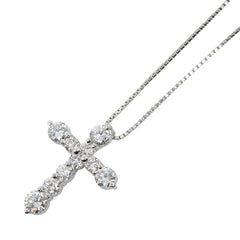 Pt900 プラチナ Pt850 プラチナ ダイヤ1.01ct クロス 十字架 モチーフ ベネチアンチェーン ネックレス レディース 【中古】