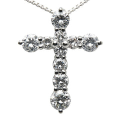 Pt900 プラチナ Pt850 プラチナ ダイヤ1.01ct クロス 十字架 モチーフ ベネチアンチェーン ネックレス レディース 【中古】