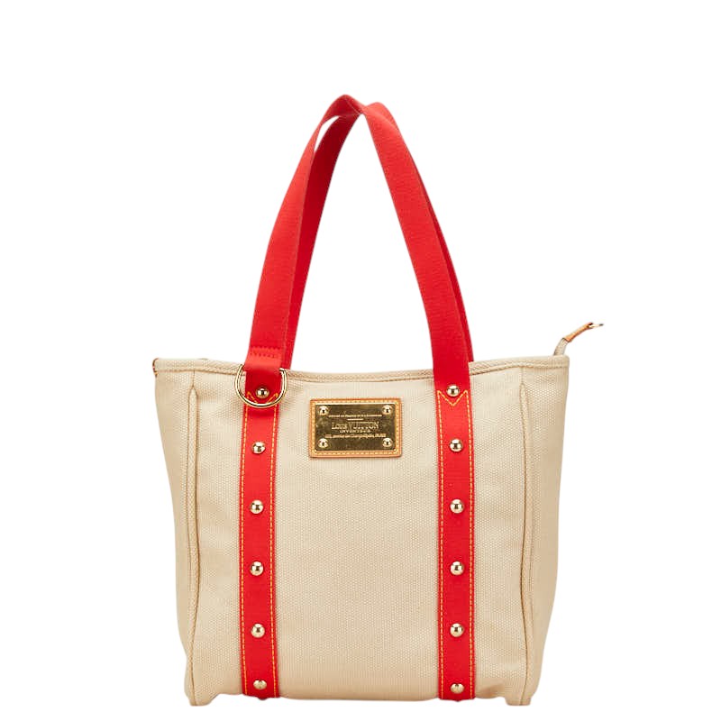 ルイ ヴィトン アンティグア カバMM トートバッグ ショルダーバッグ M40035 レッド ベージュ キャンバス レザー レディース LOUIS VUITTON 【中古】