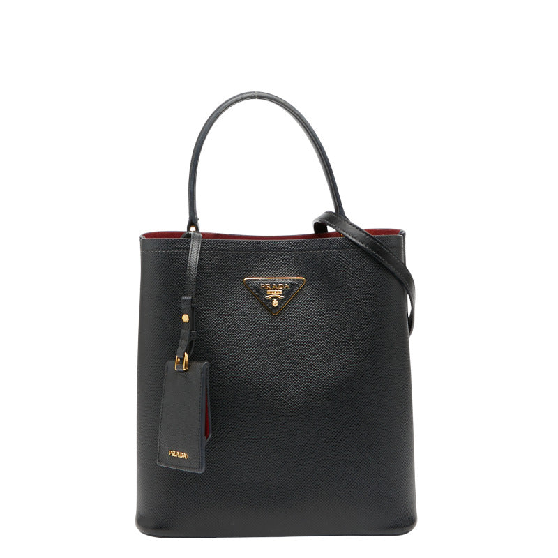 プラダ 三角ロゴプレート ハンドバッグ ショルダーバッグ 2WAY 1BA212 ブラック レッド サフィアーノレザー レディース PRADA 【中古】