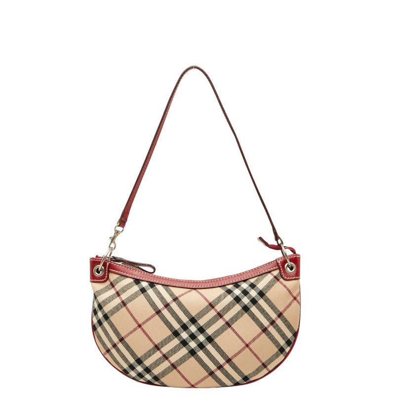 バーバリーブルーレーベル ノバチェック ハンドバッグ ワンショルダーバッグ ベージュ レッド ブラック キャンバス レザー レディース BURBERRY BLUE LABEL 【中古】