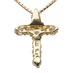 K18YG イエローゴールド ダイヤ0.30ct クロス 十字架 モチーフ ベネチアンチェーン ネックレス レディース 【中古】