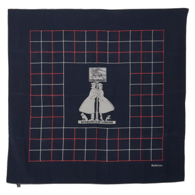 バーバリー チェック スカーフ ネイビー グレー レッド シルク レディース BURBERRY 【中古】