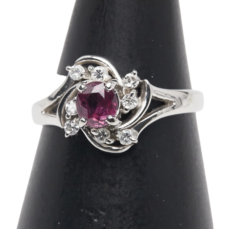 Pt850 プラチナ ルビー0.52ct ダイヤ0.11ct リング 指輪 レディース 10号 【中古】