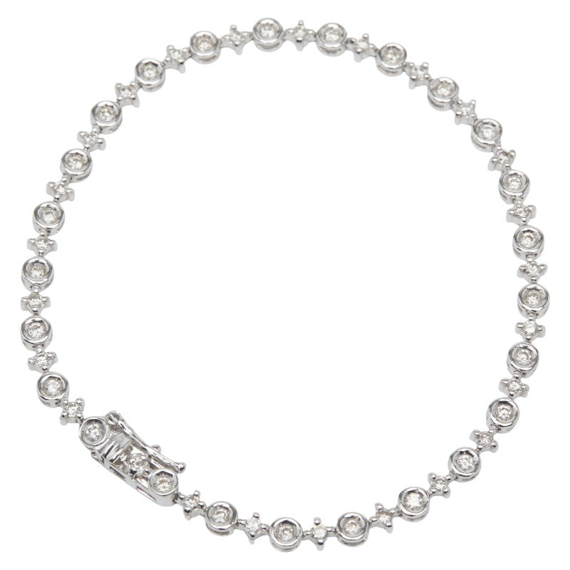 K18WG ホワイトゴールド ダイヤ1.00ct テニスチェーン ブレスレット レディース 【中古】