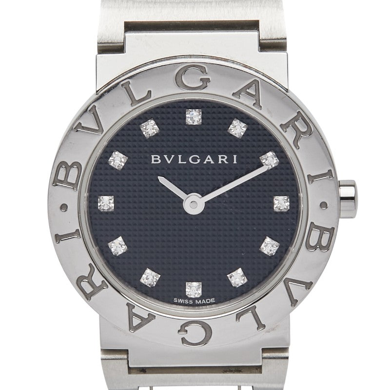 ブルガリ ブルガリブルガリ 12Pダイヤ 腕時計 BBL26S クオーツ ブラック文字盤 ステンレススチール レディース BVLGARI 【中古】