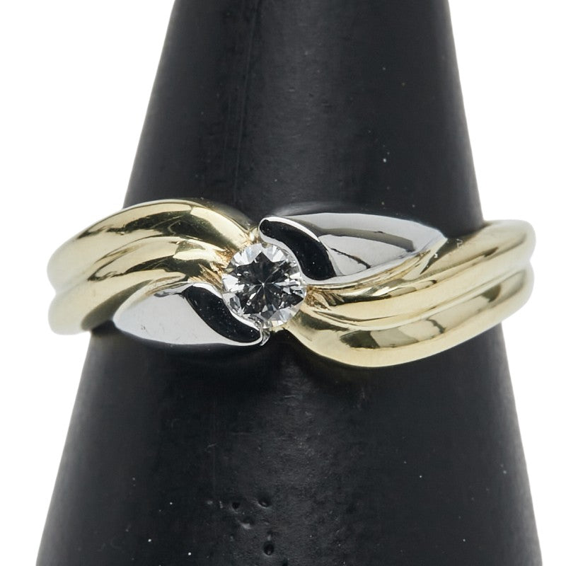 K18YG イエローゴールド K18WG ホワイトゴールド ダイヤ0.14ct リング 指輪 レディース 11.5号 【中古】