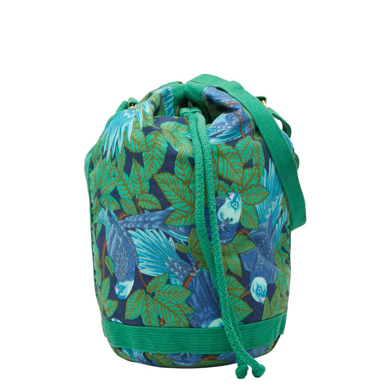 エルメス ボタニカル 鳥 斜め掛け ショルダーバッグ グリーン ブルー コットン レディース HERMES 【中古】