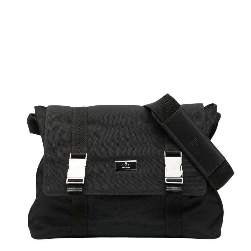 グッチ 斜め掛け ショルダーバッグ メッセンジャーバッグ 122373 ブラック ナイロン レザー レディース GUCCI 【中古】