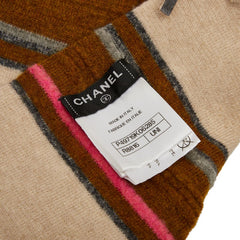 シャネル ボーダー マフラー ベージュ マルチカラー カシミヤ レディース CHANEL 【中古】