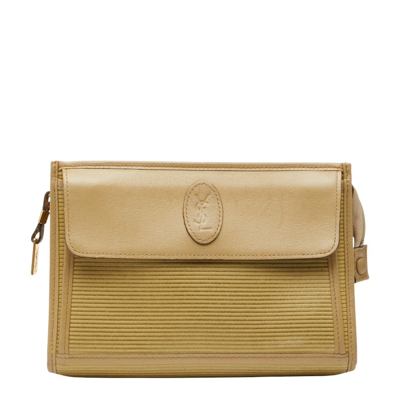 サンローラン YSLロゴ セカンドバッグ クラッチバッグ ベージュ PVC レザー レディース SAINT LAURENT 【中古】
