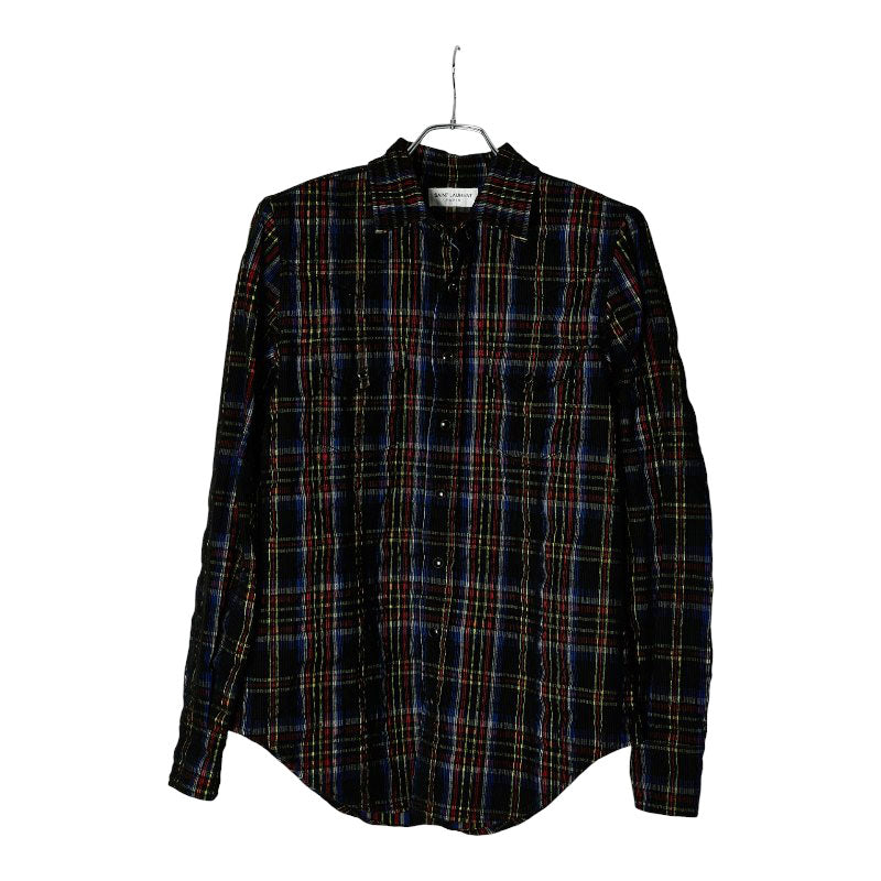 サンローラン 21AW チェック ウエスタンシャツ 長袖シャツ サイズM Y22MA ブラック マルチカラー コーデュロイ コットン メンズ SAINT LAURENT 【中古】