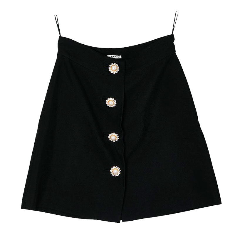 ミュウミュウ 台形スカート サイズ38 ブラック レーヨン ビジュー レディース MIUMIU 【中古】