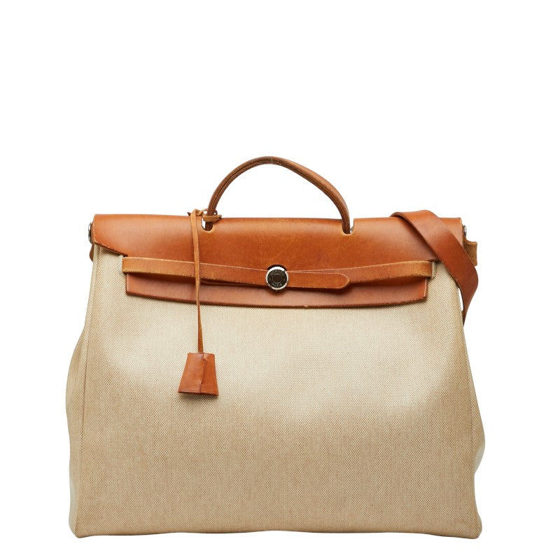 エルメス エールバッグ アドMM ショルダーバッグ ベージュ ブラウン トワルアッシュ レザー レディース HERMES 【中古】