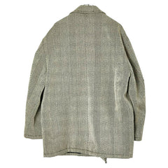 ヴェルサーチェ ジーンズクチュール ヘリンボーン ダブルブレストコート サイズM アイボリー ブラック ウール アセテート メンズ VERSACE 【中古】