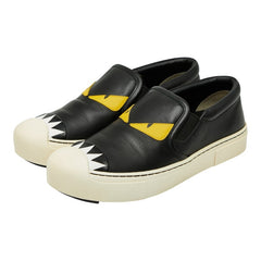 フェンディ モンスター バグズアイ BUGS EYE スリッポン サイズ37 ブラック ホワイト レザー レディース FENDI 【中古】