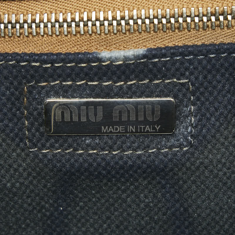 ミュウミュウ ロゴ 花 ハナ ハンドバッグ トートバッグ ネイビー マルチカラー レザー キャンバス レディース MIUMIU 【中古】