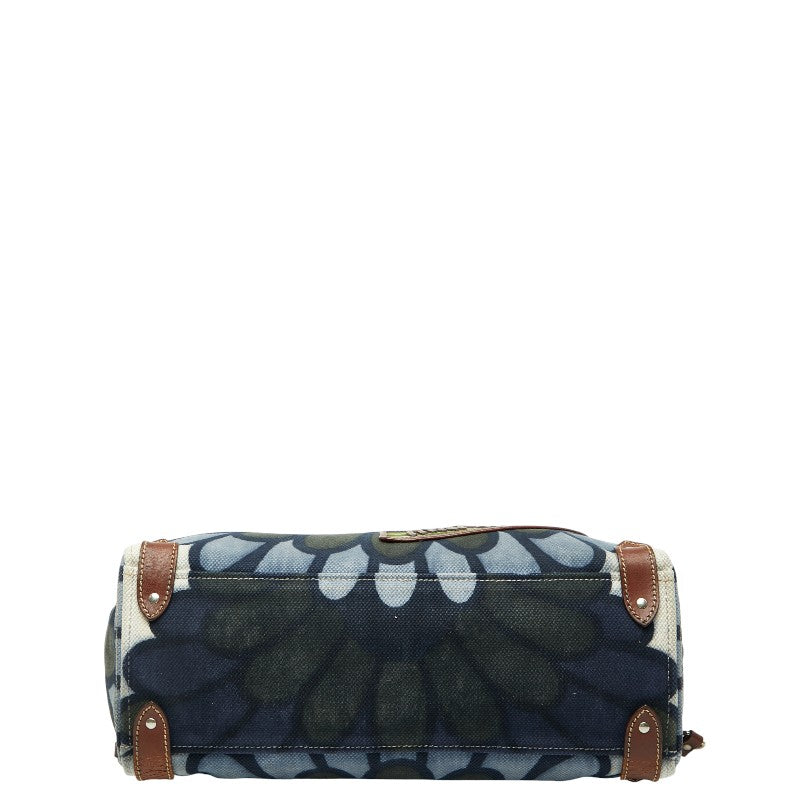 ミュウミュウ ロゴ 花 ハナ ハンドバッグ トートバッグ ネイビー マルチカラー レザー キャンバス レディース MIUMIU 【中古】