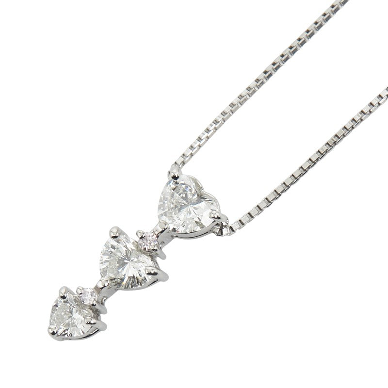 Pt900 プラチナ Pt850 プラチナ ダイヤ1.00ct ダイヤ0.03ct ベネチアンチェーン ハート モチーフ ペンダントネックレス レディース 【中古】