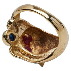 K18YG イエローゴールド ルビー サファイア キャットモチーフ リング 指輪 レディース 4.5号 【中古】