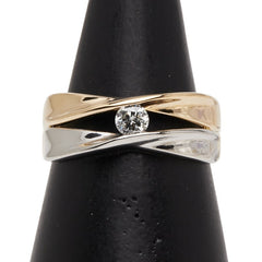 K18YG イエローゴールド Pt900 プラチナ ダイヤ0.18ct 1P リング 指輪 レディース 13.5号 【中古】