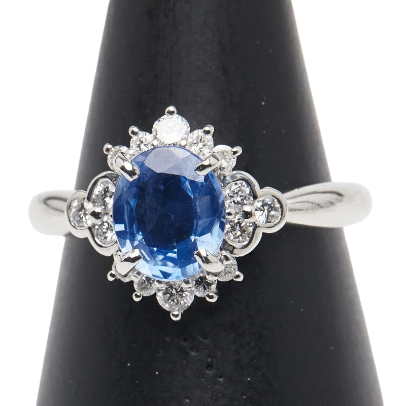 Pt900 プラチナ サファイア1.476ct ダイヤ0.34ct リング 指輪 レディース 13号 【中古】