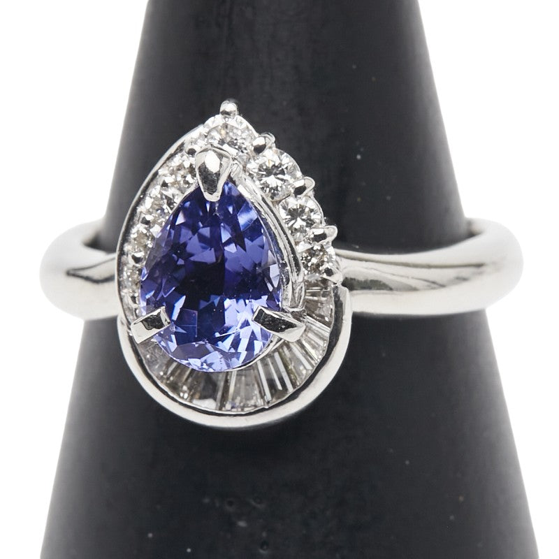Pt900 プラチナ タンザナイト1.37ct ダイヤ0.40ct ティアドロップ モチーフ リング 指輪 レディース 11号 【中古】