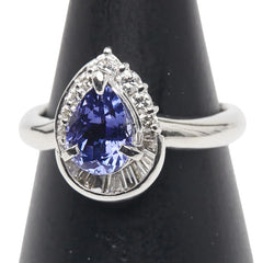 Pt900 プラチナ タンザナイト1.37ct ダイヤ0.40ct ティアドロップ モチーフ リング 指輪 レディース 11号 【中古】