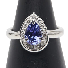 Pt900 プラチナ タンザナイト1.37ct ダイヤ0.40ct ティアドロップ モチーフ リング 指輪 レディース 11号 【中古】