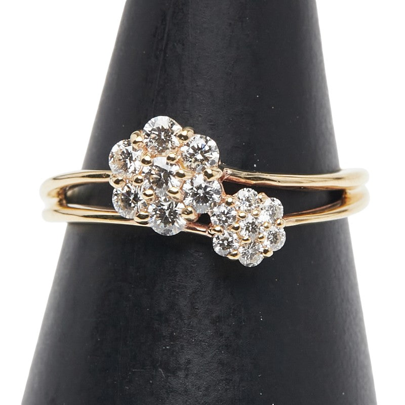 K18YG イエローゴールド ダイヤ0.30ct 花 フラワー モチーフ リング 指輪 レディース 7号 【中古】
