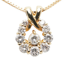K18YG イエローゴールド ダイヤ0.51ct ラウンド サークル ベネチアンチェーン ネックレス レディース 【中古】