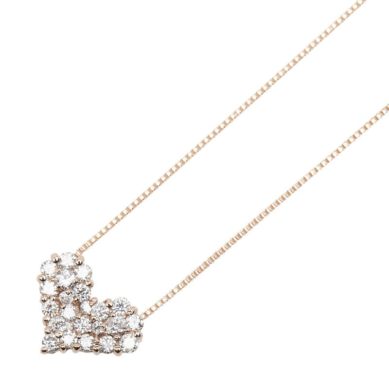 K18PG ピンクゴールド ダイヤ0.30ct ハート モチーフ ベネチアンチェーン ネックレス レディース 【中古】