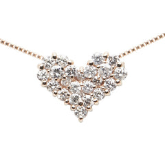 K18PG ピンクゴールド ダイヤ0.30ct ハート モチーフ ベネチアンチェーン ネックレス レディース 【中古】