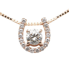 K18PG ピンクゴールド ダイヤ0.302ct ダイヤ0.13ct 馬蹄 モチーフ ベネチアンチェーン ペンダントネックレス レディース 【中古】