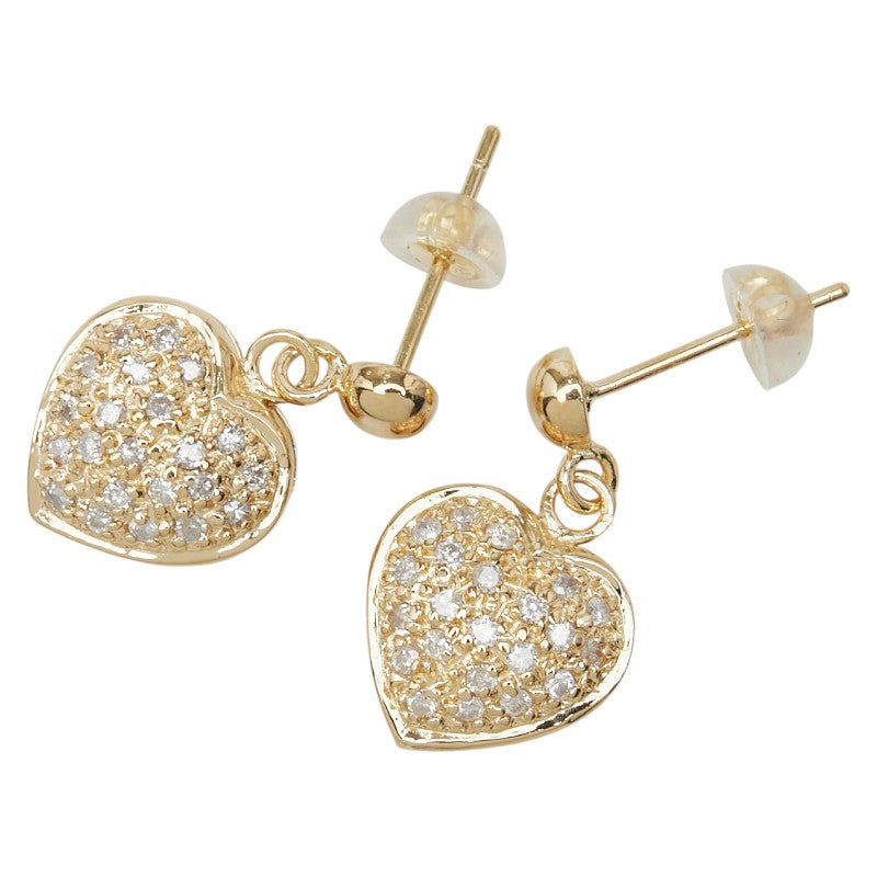 K18YG イエローゴールド ダイヤ ハート モチーフ ピアス レディース 【中古】